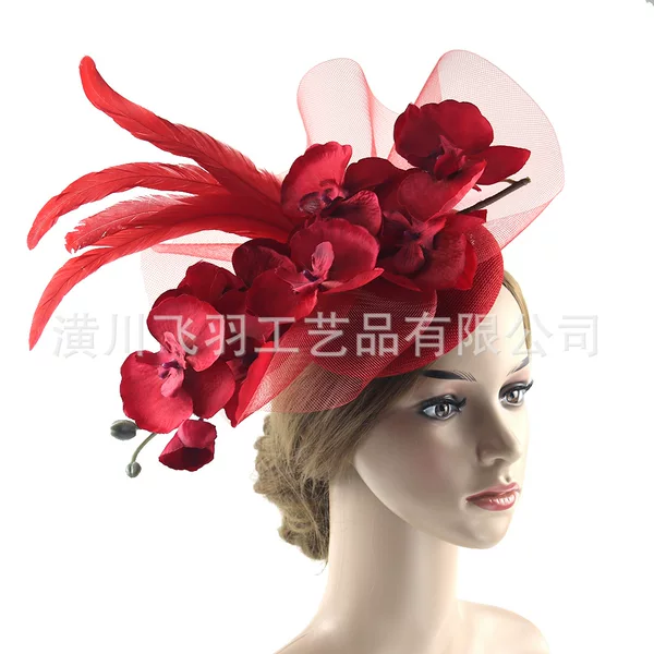 2025 Cross-Border Hot Selling Bridal Hat Headwear Retro Elegant Phalaenopsis Flower Headwear Hair Accessories Horse Racing Festival Hat