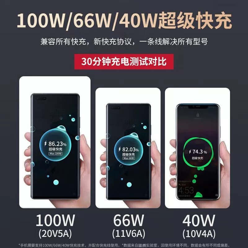 6A сверхбыстрая зарядка флеш-линия 100W кабель данных подходит для Huawei OPPO Honor vivo Android локомотив