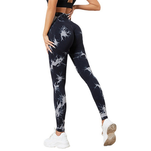 Cross-border seamless high-waist buttock-lifting and abdominal-contracting yoga pants fitness pants running sports tight long pants tie-dye yoga attire