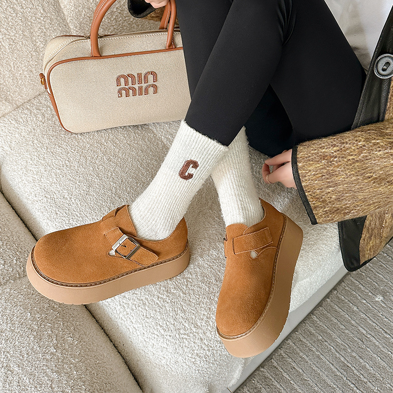 Super Versatile~ 7.5cm Height-Increasing Genuine Leather Brown Thick-Soled Birkenstock Shoes for Women, 2026 New Model, Large-Toe Sports Casual Shoes