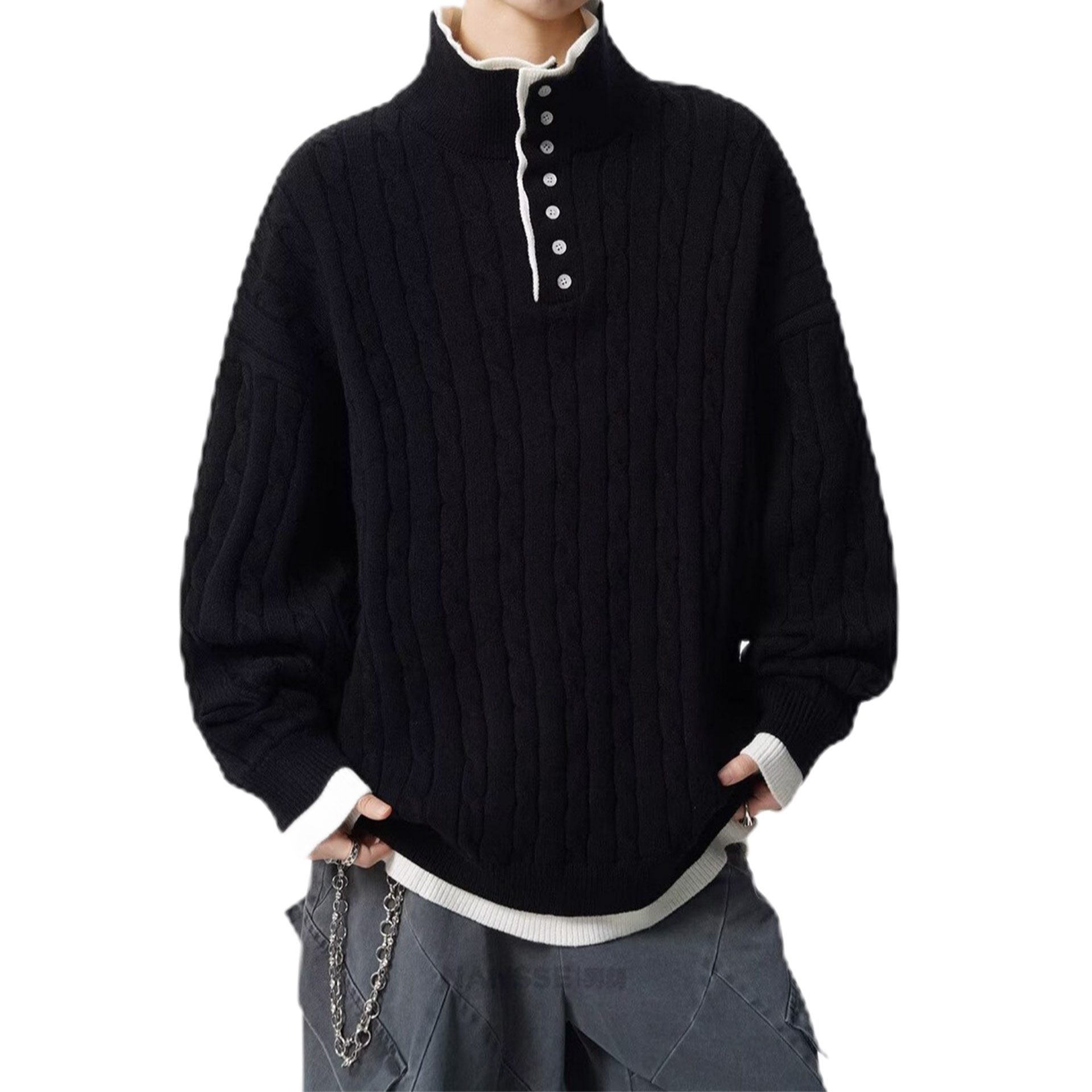 Explosiones transfronterizas de tamaño grande falso dos piezas de Henry cuello torcido camiseta de punto suéter hombre viejo dinero fábrica al por mayor