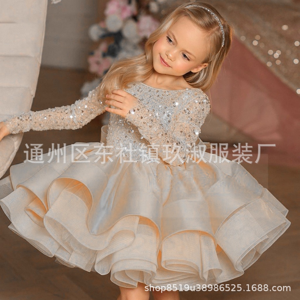 Niños vestido de oro de los niños princesa vestido bebé niña de un año Banquete de cumpleaños Niña de piano desfile traje