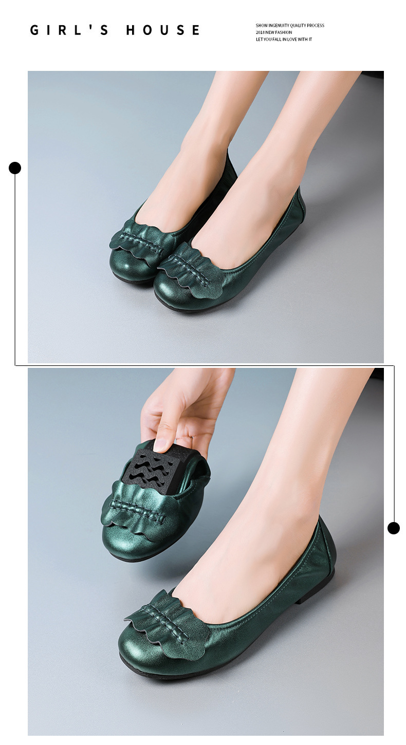 Giày lười nữ da thật mũi tròn đế mềm cổ thấp form rộng — màu be chi tiết 28
