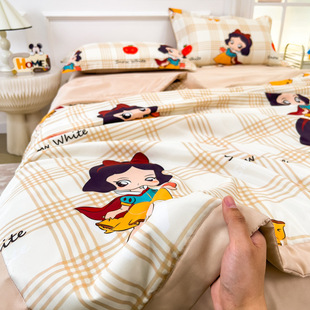 2025 New Genuine Authorized Kidsren's Cartoon Washable Summer Quilt Ice Silk Air-Conditioned Quilt Summer Cool Quilt Four-Piece Set Summer