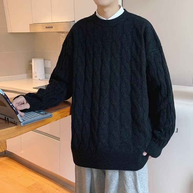 Khaki hemp pattern design super nice sweater men's autumn and winter casual loose inner round neck bottoming sweater