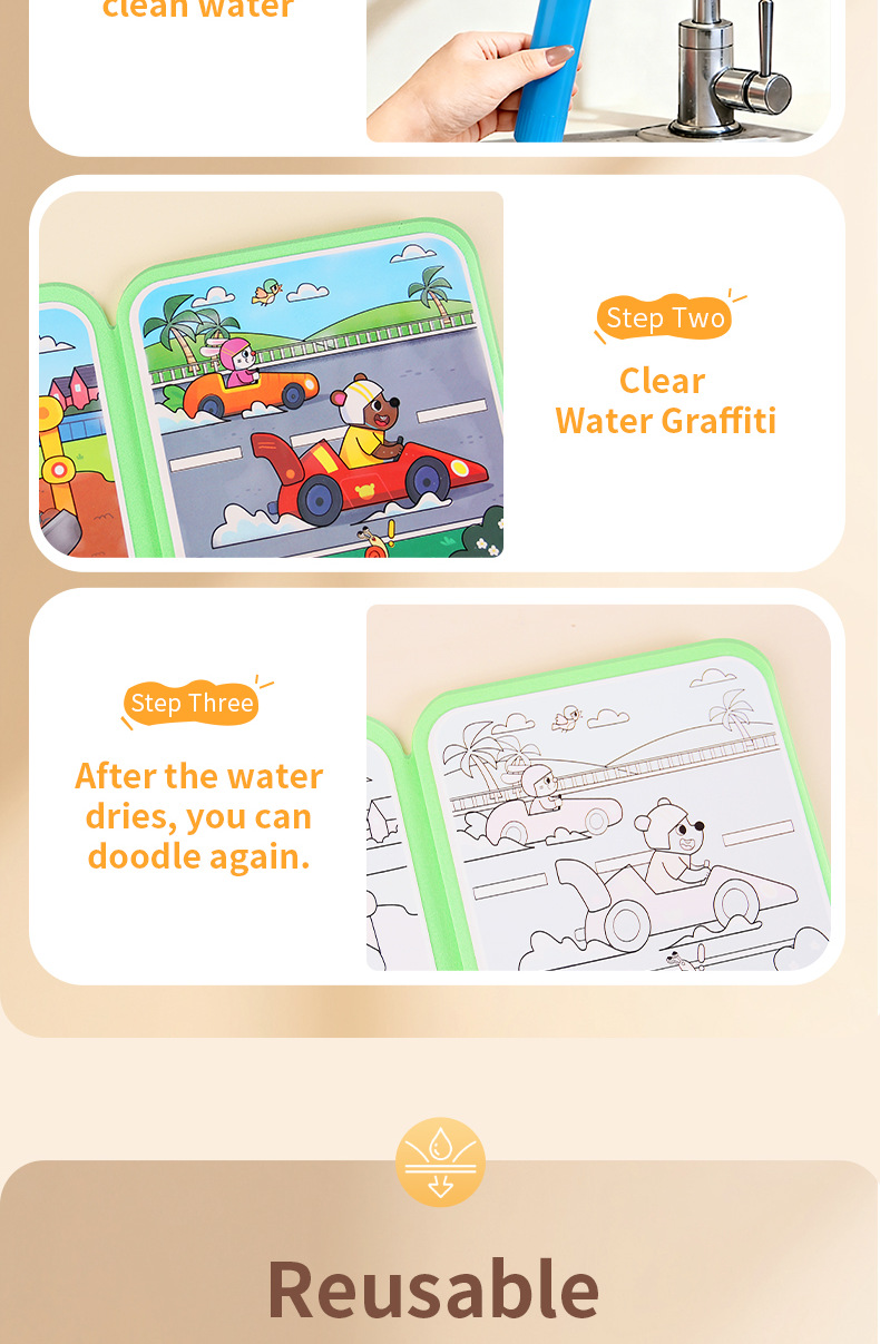 Wiederverwendbares Wasser-Malbuch Magisches Aquarell-Malbuch für Kinder Frühpädagogisches Ruhiges Buch – Detail 8