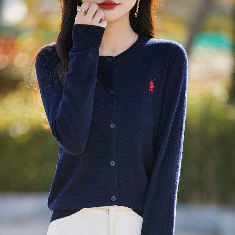 Fine Wool Round-Neck Knitted Cardigan 2026 Spring/Summer New Embroidered Pony Loose Versatile Top Jacket for Women
