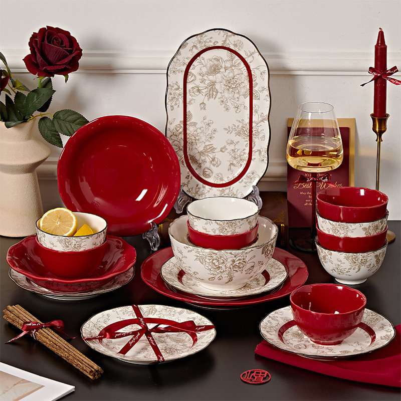 High-Quality Rice Noodle Soup Bowl, New Ceramic Tableware Set, Household Engagement and Wedding Gift, Housewarming Gift