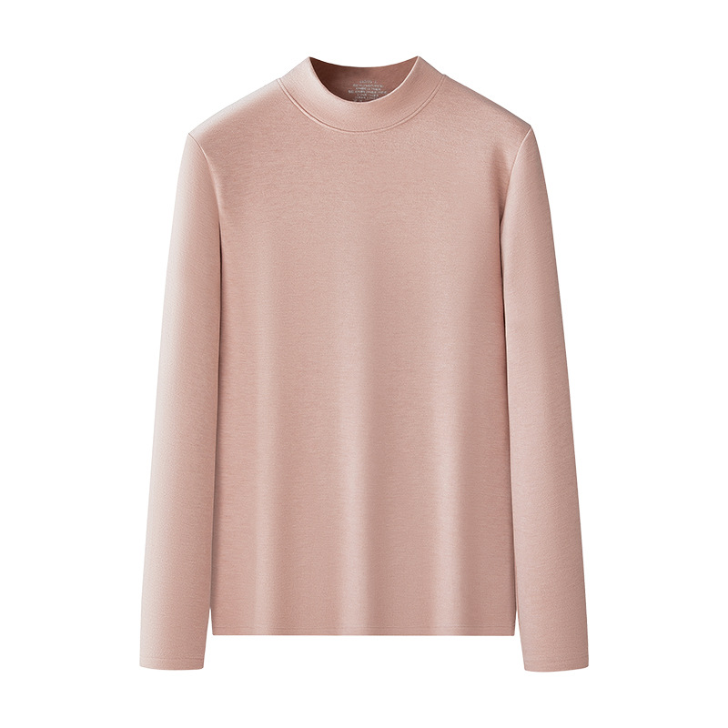 [Contiene seda] Nueva ropa de abrigo de cuello medio alto de lana para mujer transfronteriza de otoño e invierno, color sólido más camisa de fondo grueso de terciopelo