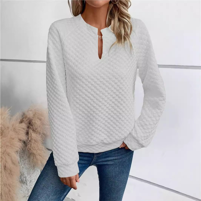 2026 Autumn and Winter New Women's Solid Color Deep V-Neck Patchwork Long-Sleeved Casual Sweatshirt