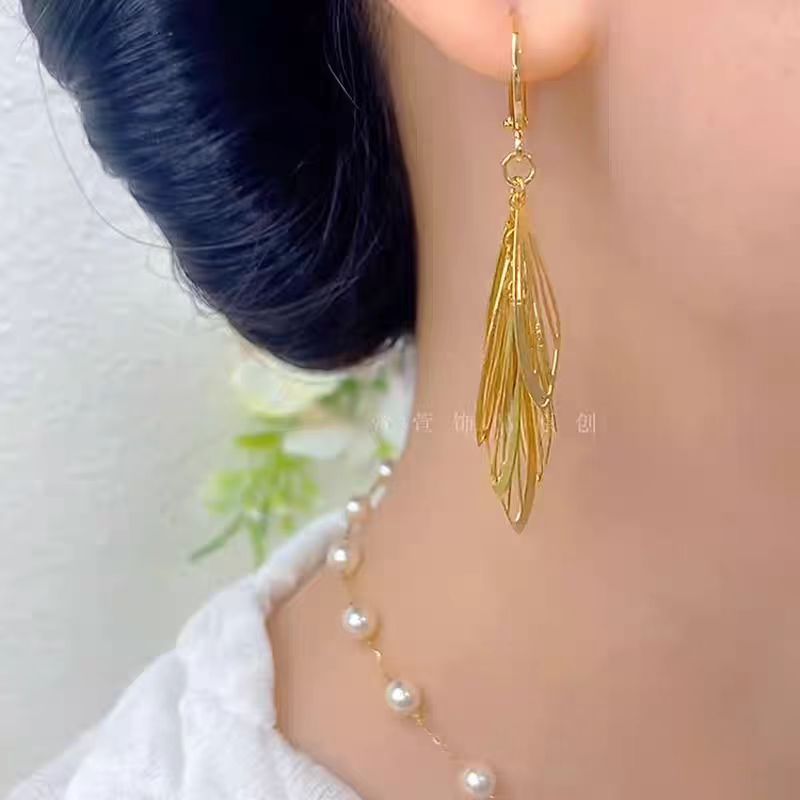 蜻蜓点水树叶流苏耳线女超仙新款潮韩国气质个性长款显脸瘦耳环女|undefined