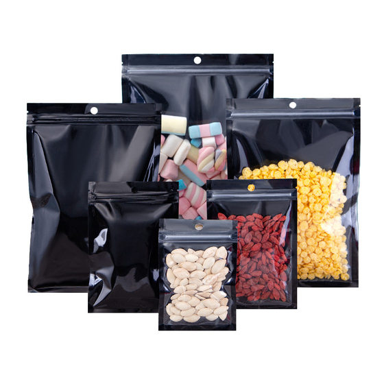 Black Yin and Yang ziplock bag aluminum foil translucent sealed bag aluminized with hanging hole sealed bag snack packaging bag