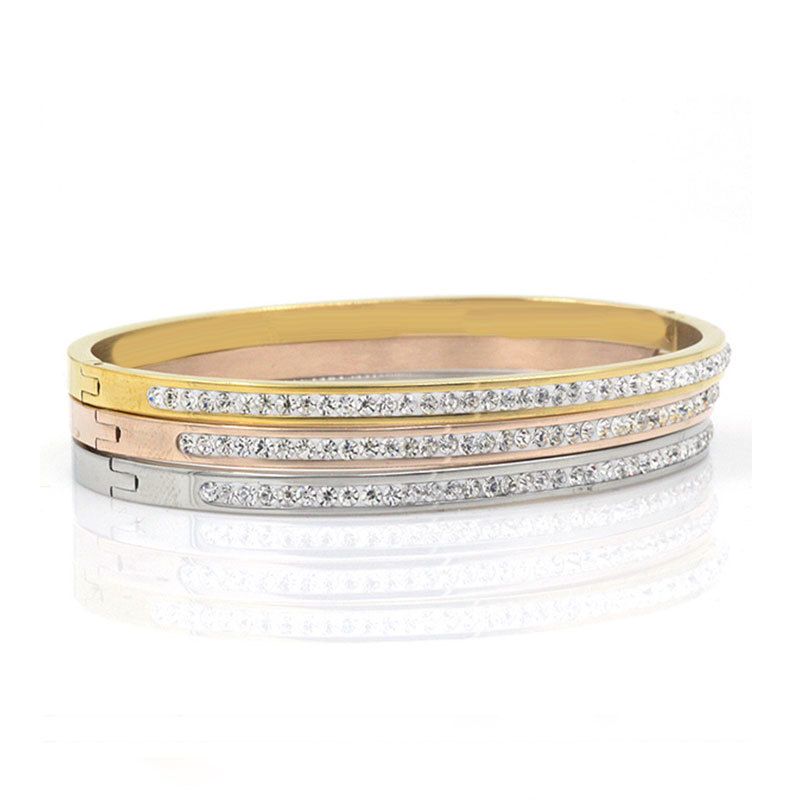 Bracciale da donna a doppia fila singola con diamanti tempestati di stelle in acciaio stile mattone di fango da 2 pezzi_voghion.com