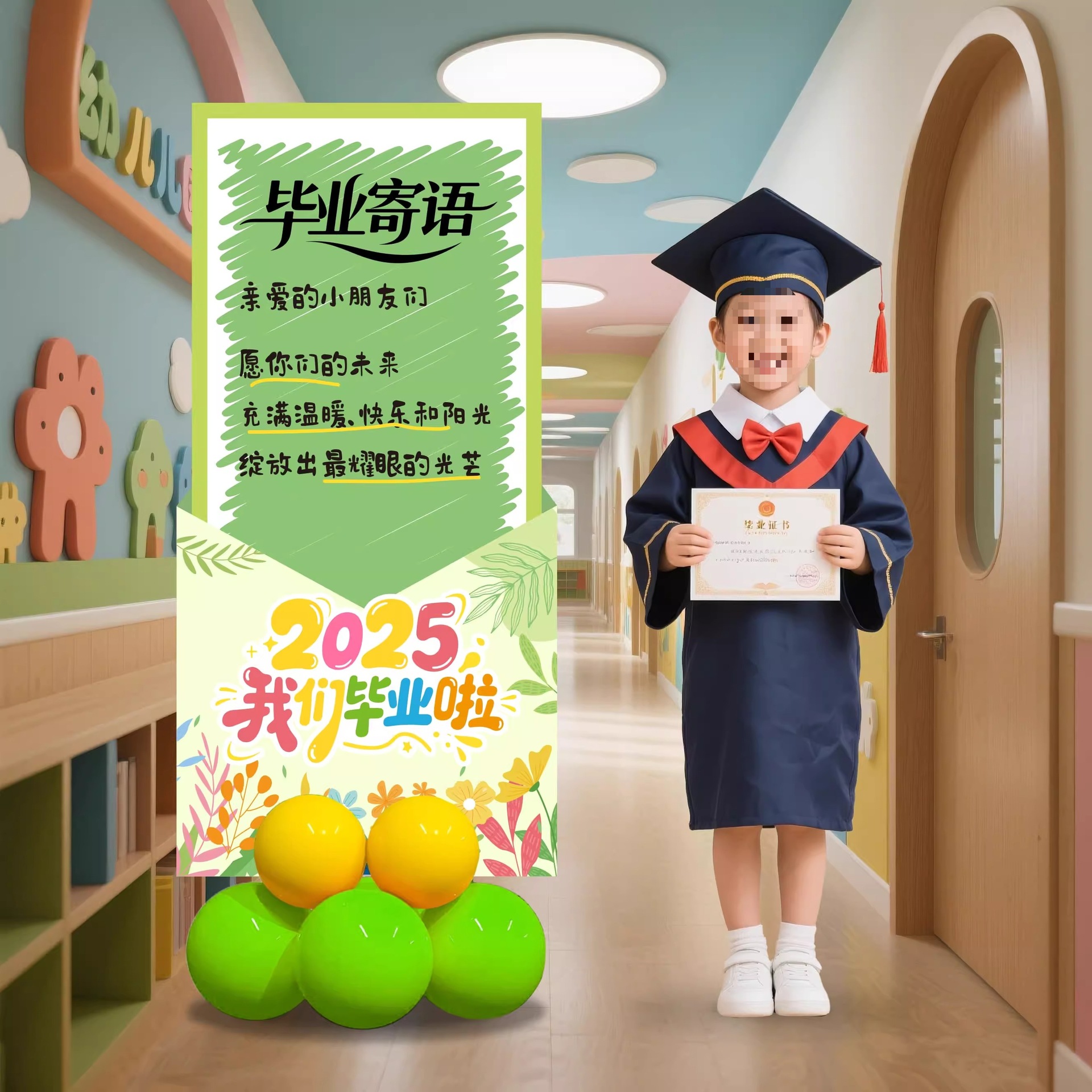 幼儿园毕业寄语气氛场景布置教室装饰签名背景墙涂鸦签到创意板