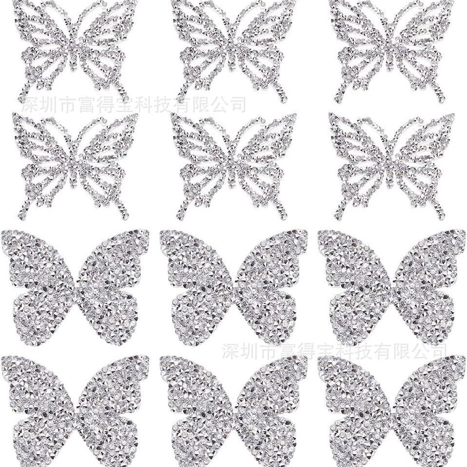 Горячие изделия, красочные двусторонние стеклянные бриллианты с клейкой основой, разноцветные горячие изделия в форме бабочки, аксессуары для детской одежды оптом.