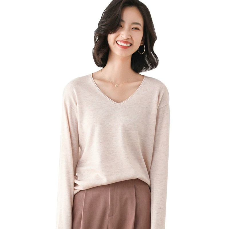 Women's Polyester Pullover (Brand) Slim Long-Sleeve Sweater, Round & V-Neck, Commuting Style