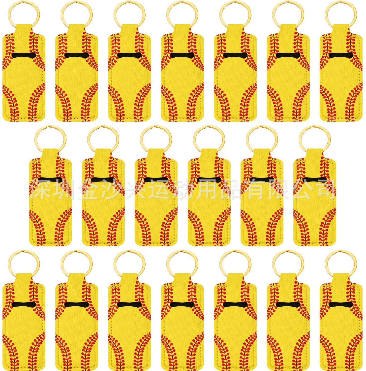 现货直销爆款黄棒球方形钥匙扣key ring丝印垒球唇膏套现货口红袋