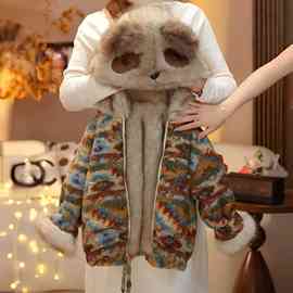 女童外套2025新款加厚儿童冬装女孩羊羔毛上衣两面穿女大童毛毛衣