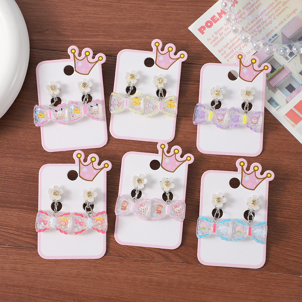 New Kidsren's Pierced Ear Clips, Cute Bow Earrings, Girls' Cartoon Fashion Painless Earrings, Girls' Pendants