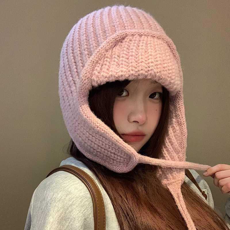 针织毛线帽女2024秋冬护耳飞行帽保暖百搭显脸小滑雪雷锋帽子|undefined