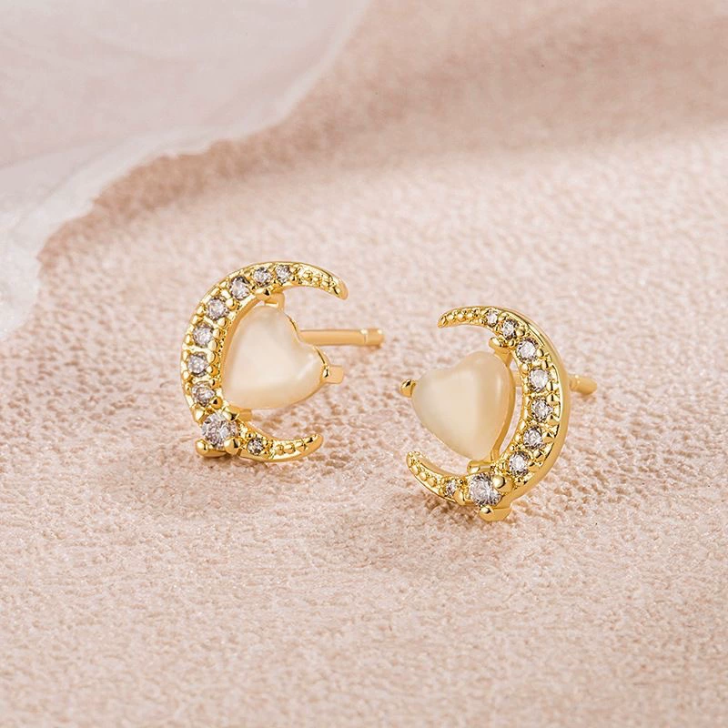 Милые универсальные сережки, лунный камень, инкрустирован diamonds, стиль легкая роскошь