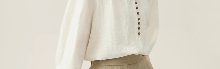 Áo sơ mi linen nữ tay lửng dáng rộng phong cách Pháp — Màu trắng nhạt chi tiết 14