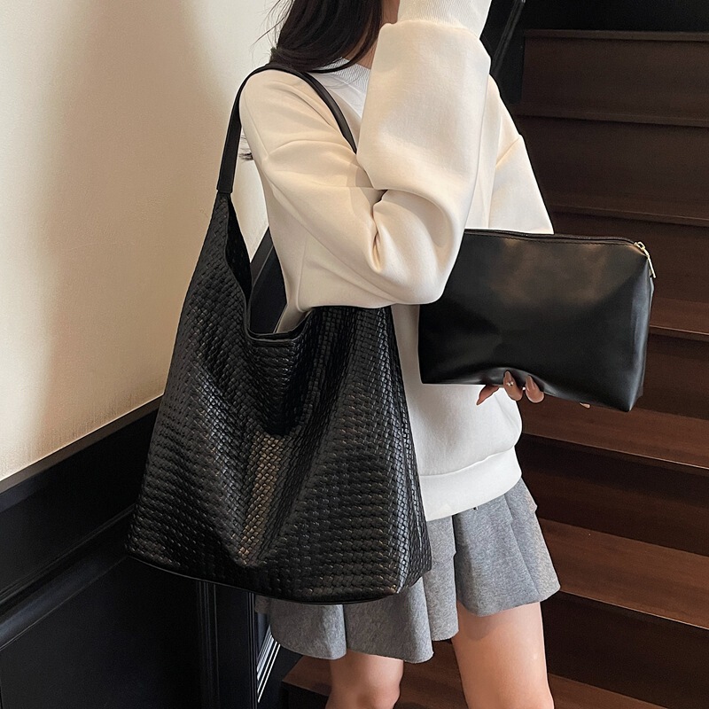 复古大容量包包女2025潮时尚新款简约单肩包编织纹休闲通勤托特包|undefined