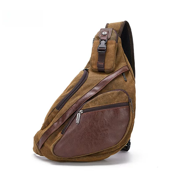 Cross-border European and American Retro Fashion Canvas Crossbody Chest Bag Crescent-shaped Multifunctional Men's Chest Bag