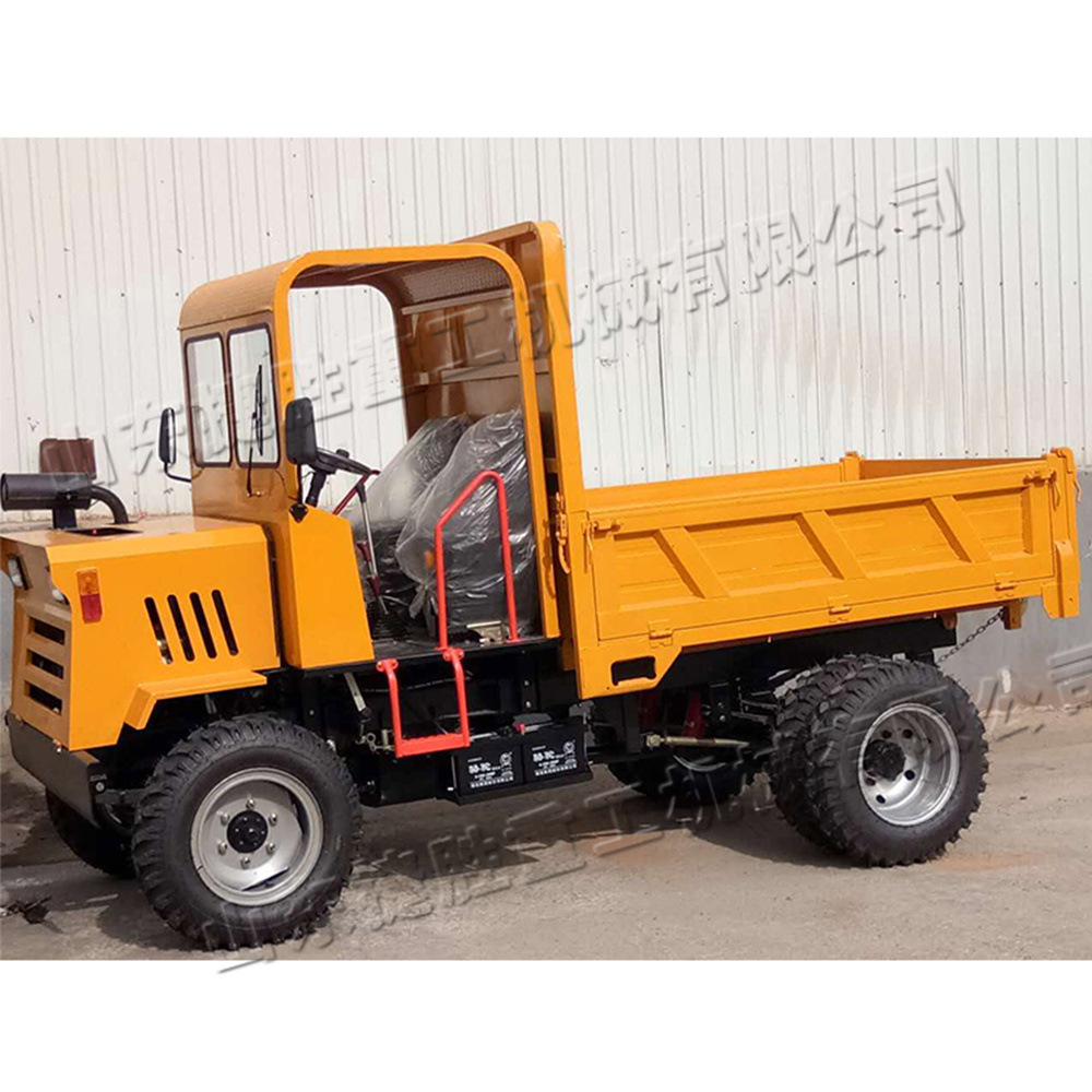 Vehículo de transporte de descarga trasera hidráulico diesel de doble techo para ingeniería de construcción, camión de tracción de tierra agrícola de montaña