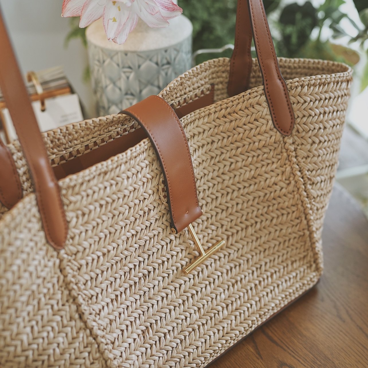 Zhu Zhu Style Straw Woven Bag For Women, Large Capacity Vacation Beach Straw Bucket Bag, Woven Market Basket Tote Bag - Thumbnail 4