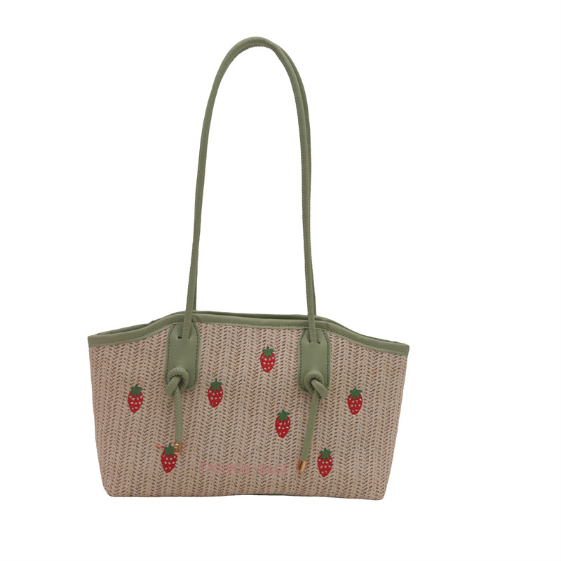 Bolsa de tejer de verano para mujeres 2024 nuevo estilo idílico vacaciones viento fresas bordado bolso de mano bolso de viaje