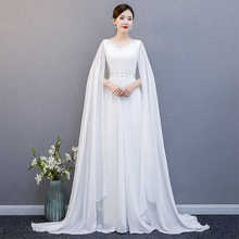 2023新款古筝演出礼服古典中国风仙白色雪纺演出服长款表演服