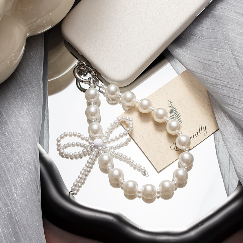 Bow Mobile Phone Lanyard Pearl Wrist Strap Hanging Chain Accessible Luxury Mobile Phone Lanyard High-End Mobile Phone Chain Mobile Phone Rope