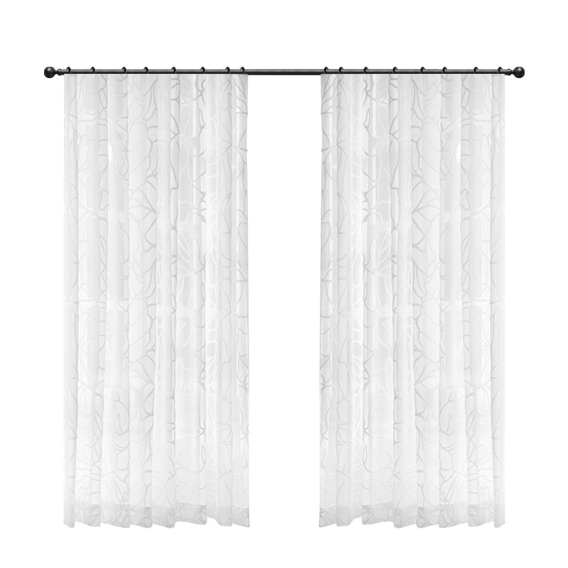 Nuevo estilo chino en relieve geométrico estilo japonés sala de estar dormitorio cortina cortina de gasa transparente no transparente gasa blanca
