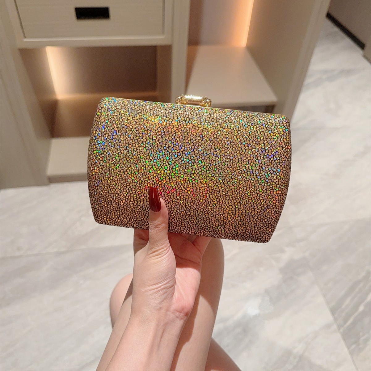 New Cross-Border Rhinestone Evening Bag, Sparkling Diamond Clutch For Women, Fashionable Prom Party Chain Bag - Thumbnail 4
