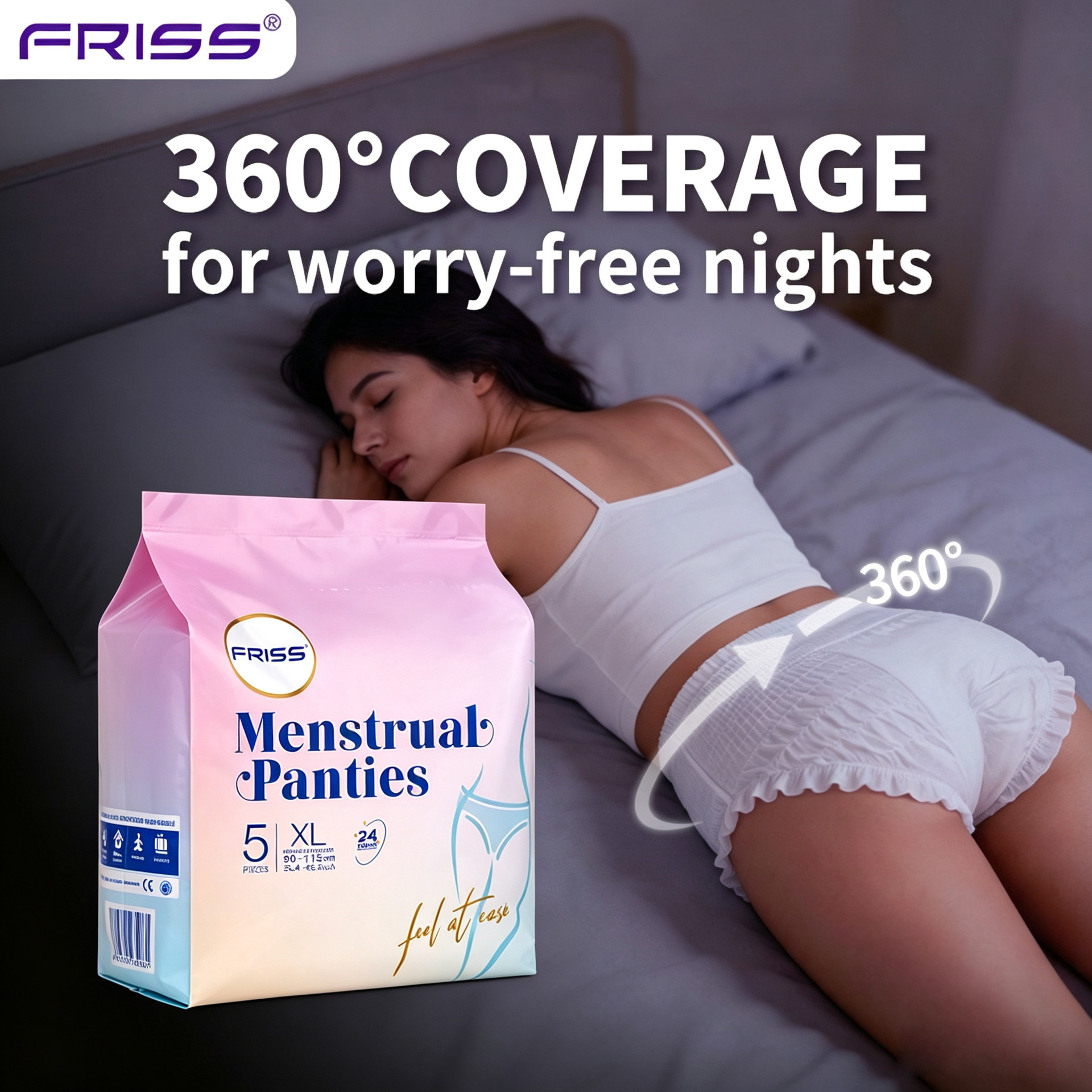 Venta al por mayor transfronteriza de toallas sanitarias tipo pantalón Felice, en paquete inglés, de 5 piezas, tallas M-XL, para uso nocturno, exclusivamente para comercio exterior. image 5