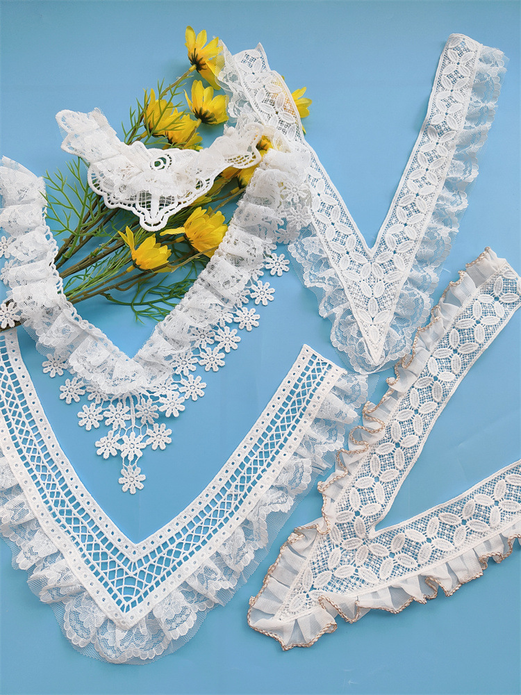 新品蕾丝刺绣领子仙女风diy服装手工辅料花边v领假领配饰白色气质