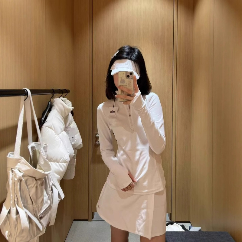 早秋肯豆同款alo袖标小字母印花半拉链立领瑜伽服修身上衣外套女|undefined
