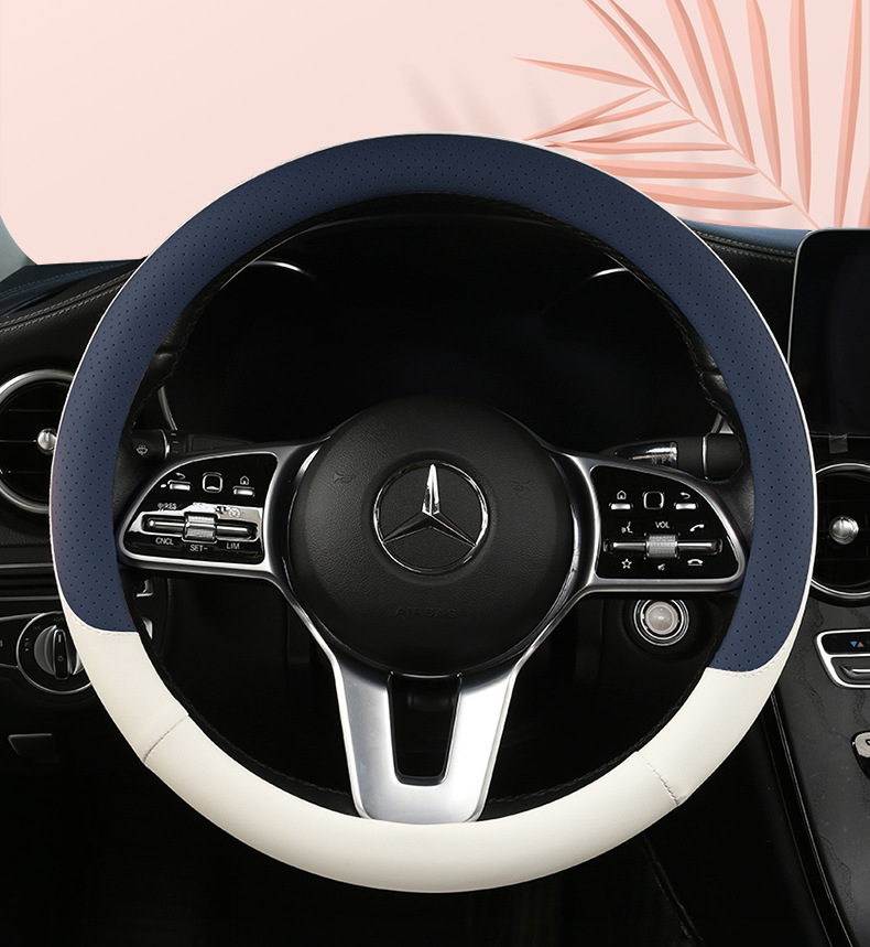 Steering wheel cover car four seasons general nappa leather perforated non-slip sweat-absorbent D-type ultra-thin handle cover Amazon cross-border