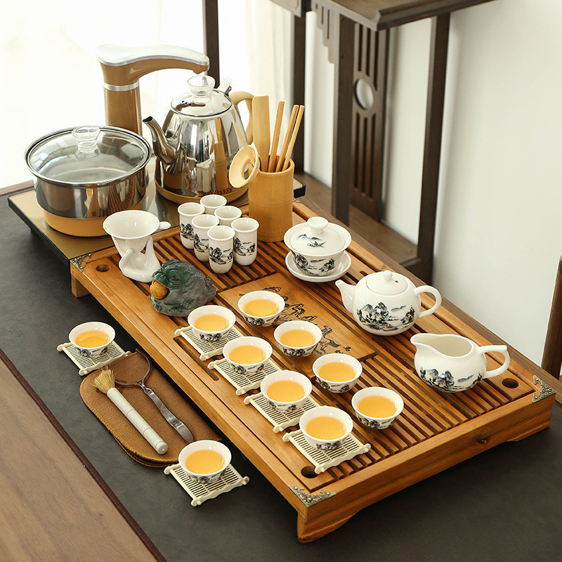 茶器セット家庭用全自動セット工夫茶杯紫砂茶道オフィス一体茶台実木茶盤|undefined