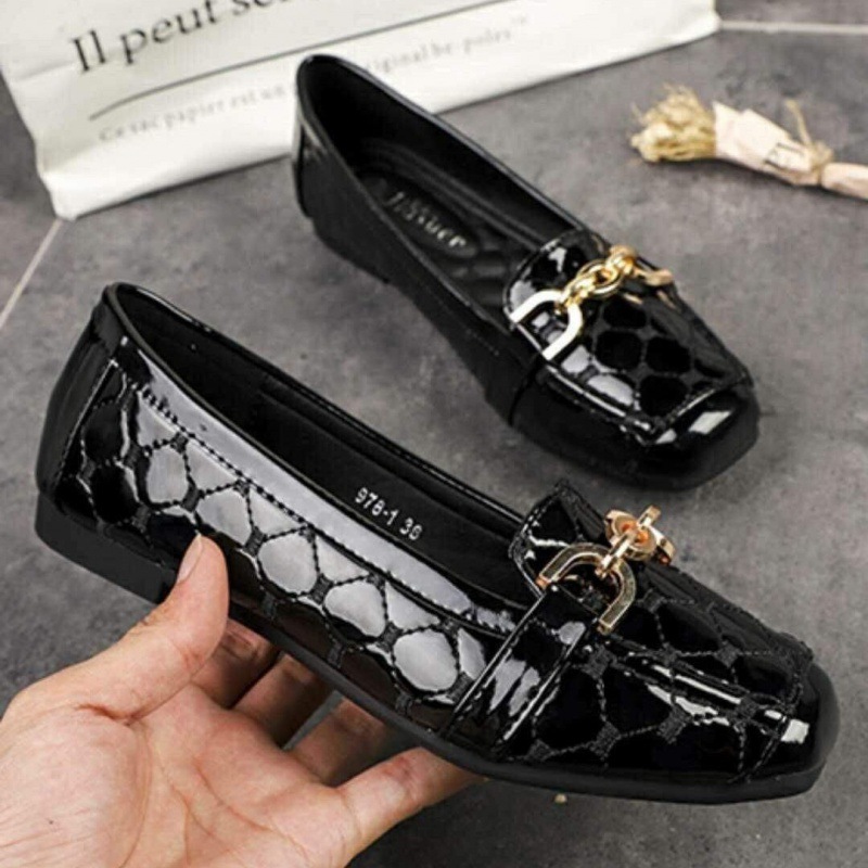 Women's Leather Ballet Flats Square Toe Soft Sole Moccasin Loafers_voghion.com
