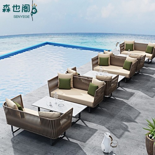 Outdoor sofa, waterproof, for outdoor dining—seating nook, wicker sofa for courtyard, patio, and balcony; casual, two-seater wicker lounge chair
