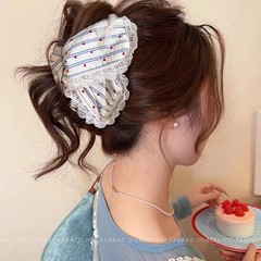 蓝条纹爱心波点三角抓夹女2025新款蕾丝花边鲨鱼夹大号后脑勺发夹