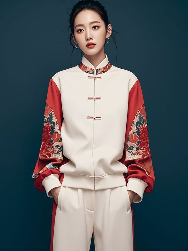 新しい中国風の女性の国民風スーツ 2025 新しいホットスタイルファッショナブルなハイエンドのスウェットシャツとパンツの女性のためのツーピースセット|undefined