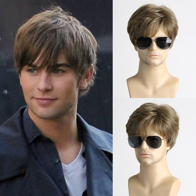 New Foreign Trade Men's Wig, Brown Side-Parted Short Straight Hair, Fashionable Daily Chemical Fiber Headgear Men's Wig