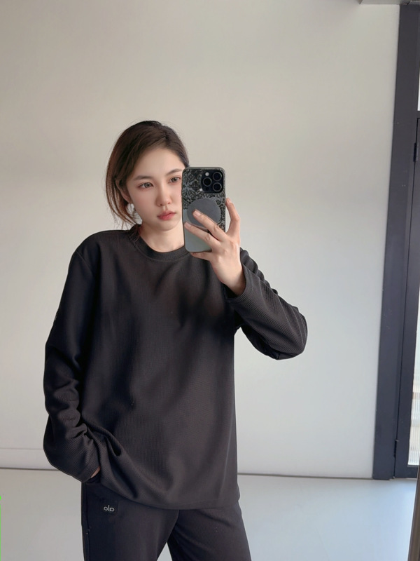 高版本Alo Elevate 华夫格袖子侧贴标圆领休闲宽松卫衣男女同款|undefined
