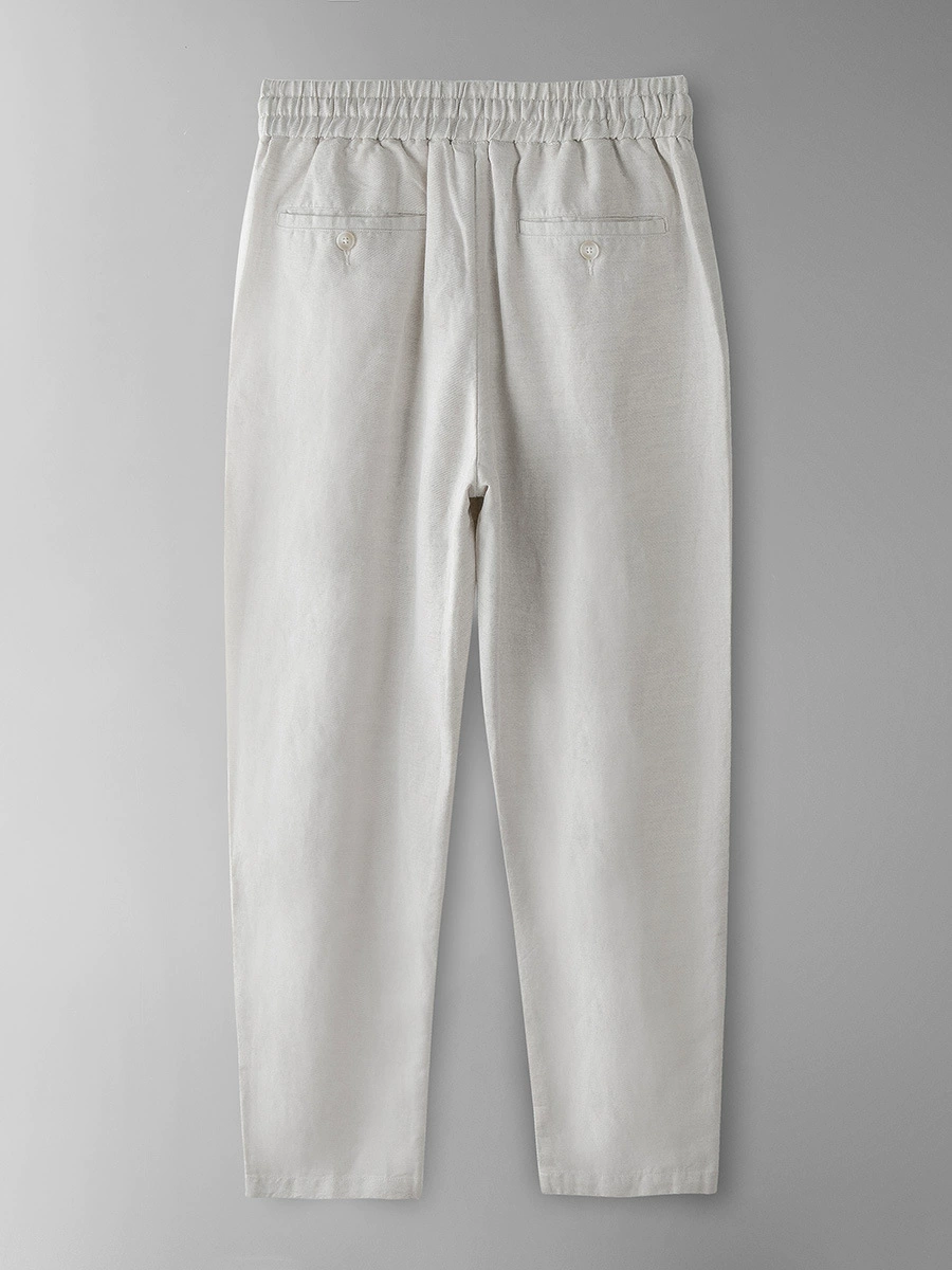 Демисезонные брюки, oversize, свободный прямой крой, эластичный пояс, шнурок, хлопок и лён