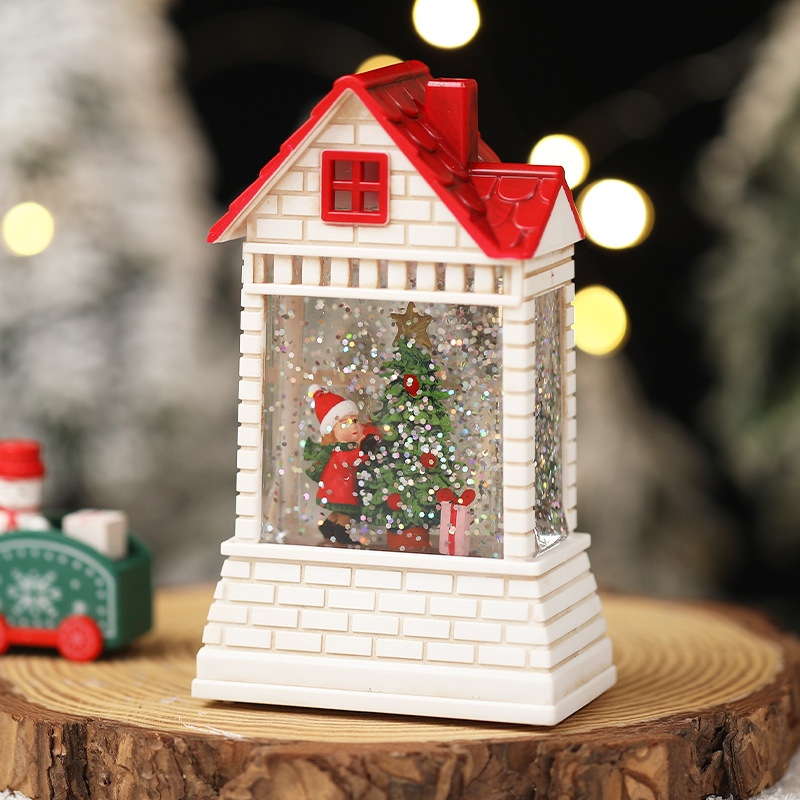 Vintage-Weihnachtslaterne in Hausform, mit Wasser gefüllt – Handgefertigte Tischdekoration mit LED-Beleuchtung, festliches Geschenk für Zuhause und Büro_voghion.com