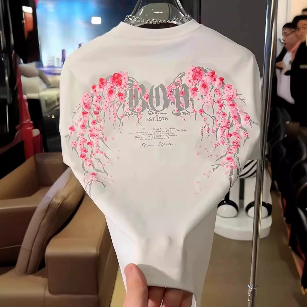 2024 новый стиль boy с коротким рукавом мужская и женская футболка пара сакура крылья