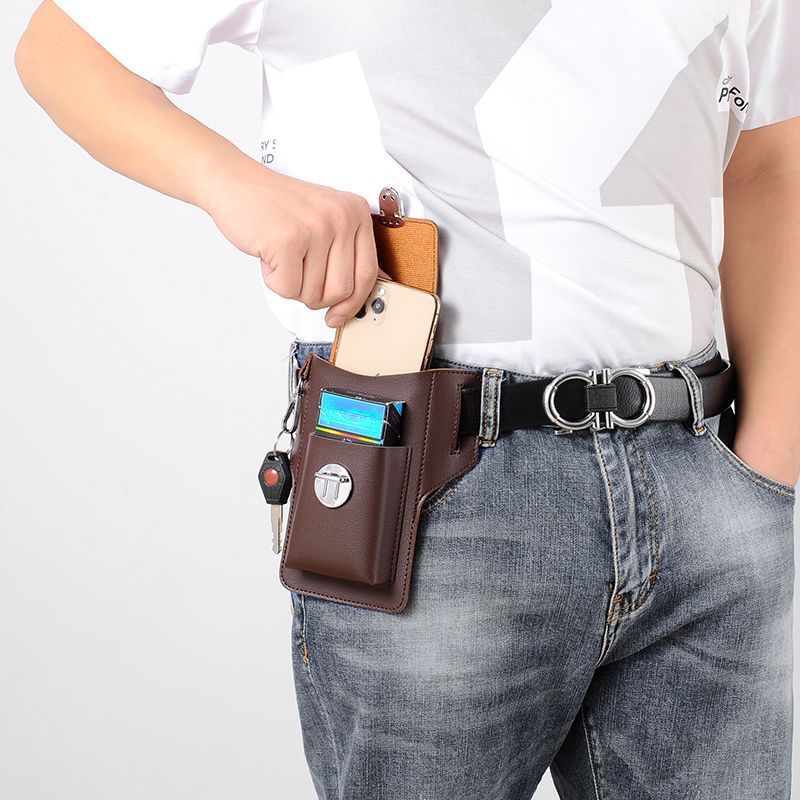 New Vertical Phone Waist Bag for Men, Suitable for Construction Work, Phone Skin, Can Hold Cigarette Box, Key Hook, Wearable with Belt